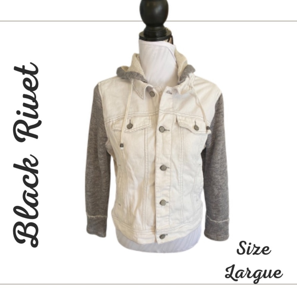 Black Rivet Woman’s Jean Jacket white grey w/ hood